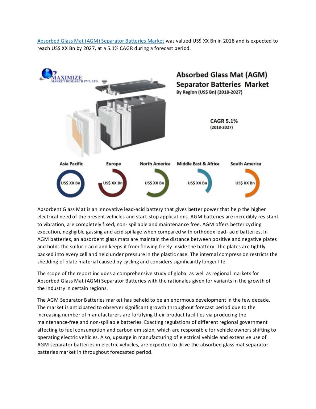 Absorbed glass mat (agm) separator batteries market