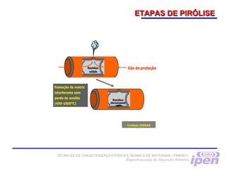 ETAPAS DE PIRÓLISEETAPAS DE PIRÓLISE
TÉCNICAS DE CARACTERIZAÇÃO FÍSICA E QUÍMICA DE MATERIAIS –TNM5811
Espectroscopia de Absorção Atômica
 
