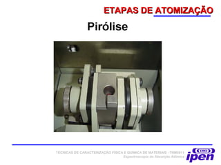 ETAPAS DE ATOMIZAÇÃOETAPAS DE ATOMIZAÇÃO
TÉCNICAS DE CARACTERIZAÇÃO FÍSICA E QUÍMICA DE MATERIAIS –TNM5811
Espectroscopia de Absorção Atômica
 