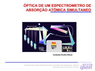 TÉCNICAS DE CARACTERIZAÇÃO FÍSICA E QUÍMICA DE MATERIAIS –TNM5811
Espectroscopia de Absorção Atômica
ÓPTICA DE UM ESPECTROMETRO DE
ABSORÇÃO ATÕMICA SIMULTANEO
 