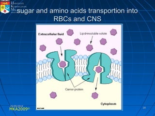 MKA2009© 2020
sugar and amino acids transportion intosugar and amino acids transportion into
RBCs and CNSRBCs and CNS
25/05/201025/05/2010
 
