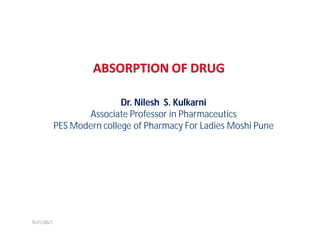 Dr. Nilesh S. Kulkarni
Associate Professor in Pharmaceutics
PES Modern college of Pharmacy For Ladies Moshi Pune
9/21/2021
 