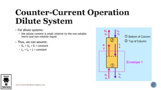 www.ChemicalEngineeringGuy.com
 For dilute systems:
 the solute content is small relative to the non-soluble
inerts and non-volatile liquid.
 Thus, we can assume:
 G1 = G2 = G = constant
 L1 = L2 = L = constant
 