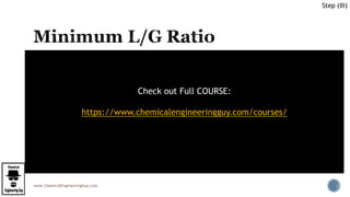 www.ChemicalEngineeringGuy.com
 Typically, the actual liquid rate to be used:
 is specified as multiples of the minimum liquid rate
 e.g. 1.5Lmin or 3.3 Lmin
 If the liquid rate for absorption is initially unknown:
 The minimum liquid rate must be calculated FIRST
Step (III)
Check out Full COURSE:
https://www.chemicalengineeringguy.com/courses/
 
