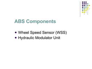 ABS Components Wheel Speed Sensor (WSS) Hydraulic Modulator Unit 