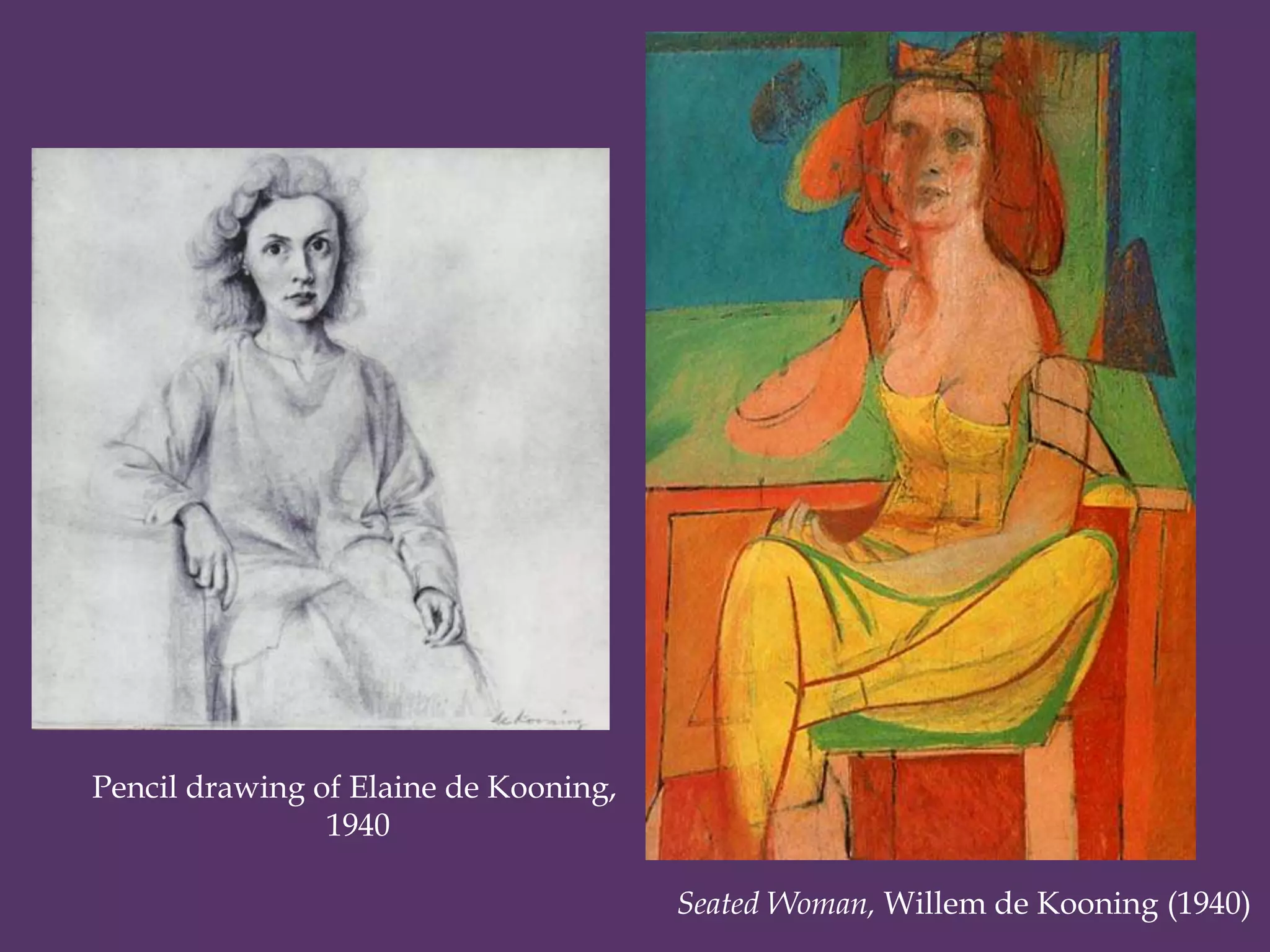 Pencil drawing of Elaine de Kooning,
                1940

                                       Seated Woman, Willem de Kooning (1940)
 