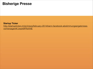 Bisherige Presse

Startup Ticker!
http://startupticker.ch/en/news/february-2014/kann-facebook-abstimmungsergebnissevorhersagen#.Uwpk9PRdVNE

 