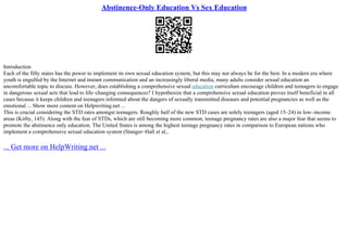 Abstinence-Only Sex Education Argumentative Essay | PPT