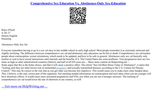 Abstinence-Only Sex Education Argumentative Essay | PPT