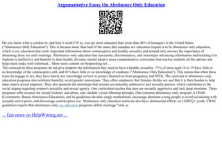 Abstinence-Only Sex Education Argumentative Essay | PPT
