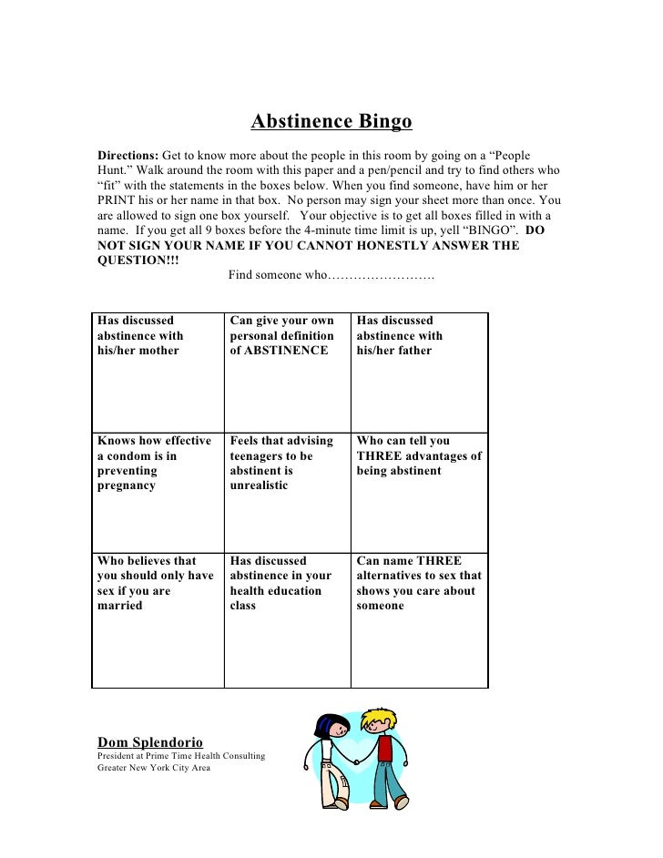 Abstinence Bingo