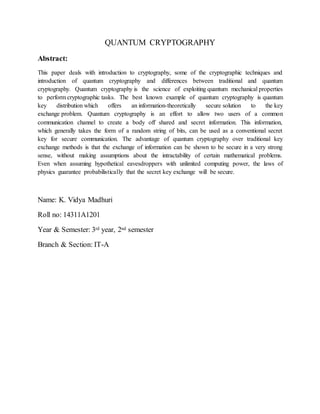 Quantum Cryptography abstract | PDF