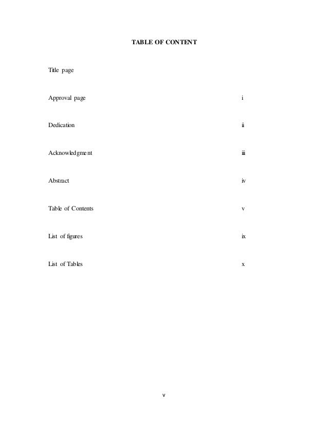 Abstract and table of content of a project