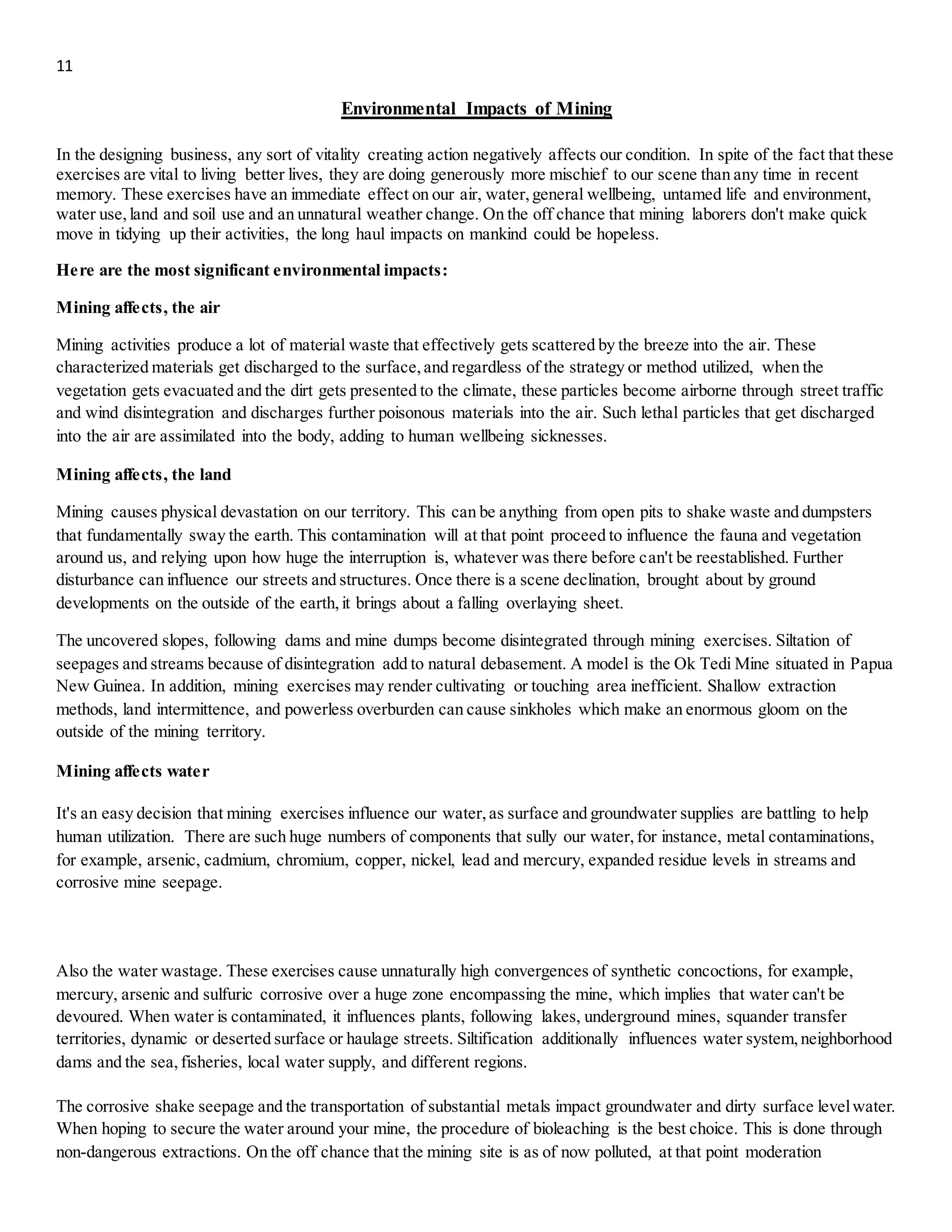 Geological & Environmental impact of Mining | DOCX