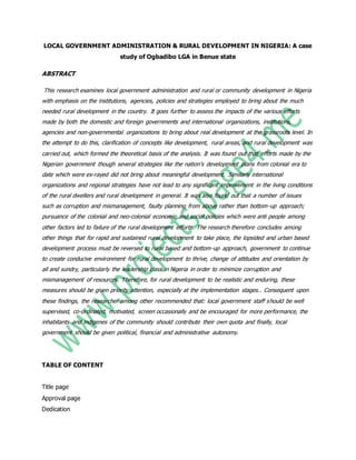 Local Government Administration & Rural Development in Nigeria | DOCX