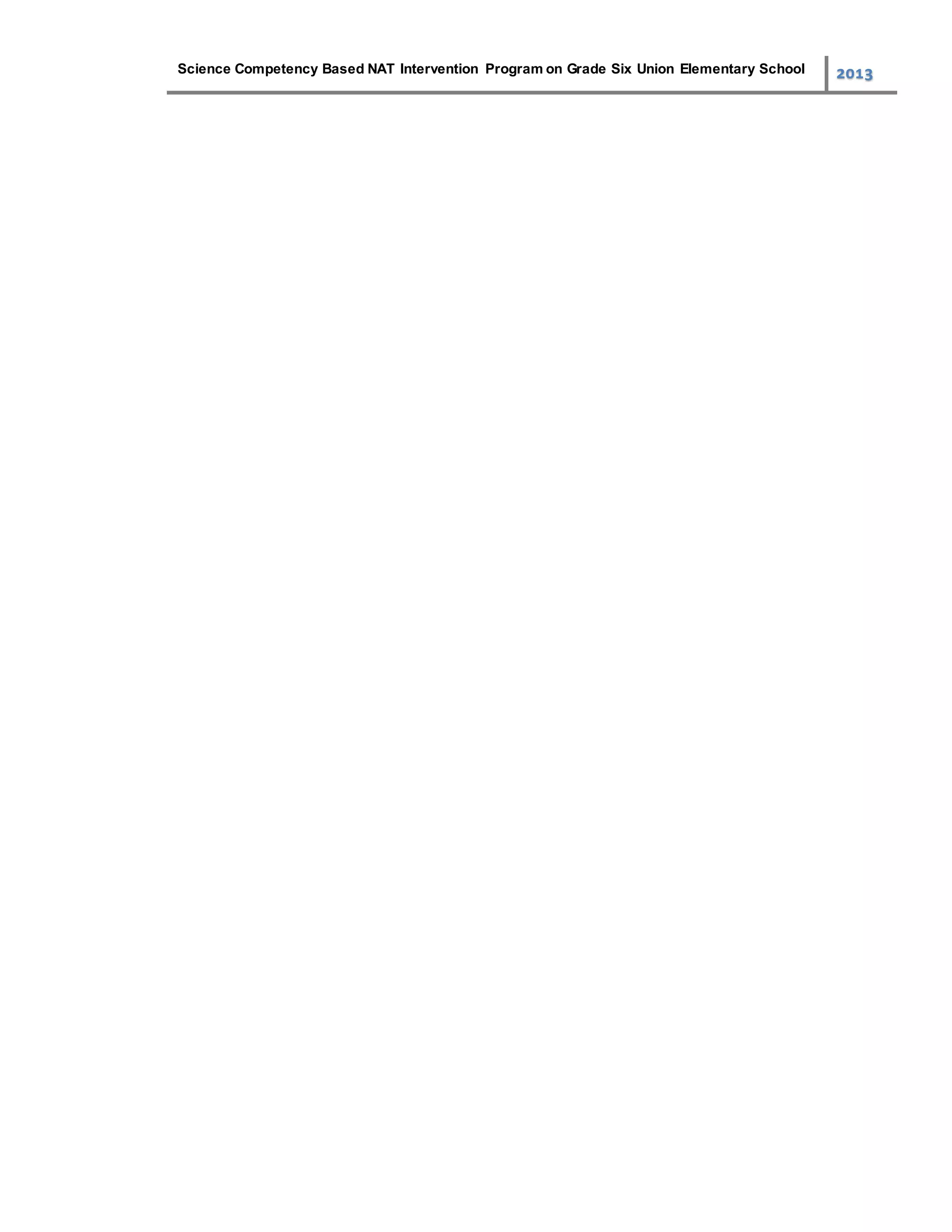 Science Competency Based NAT Intervention Program on Grade Six Union Elementary School 2013
 