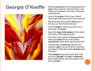 Find shapes that look like a face, an eye, or a body. Imagine. What kind of person or creature might this be? What else do you see?Alexander CalderDescribe the feeling of this sculpture. Is it happy, sad, funny, or silly? What other words would you use?