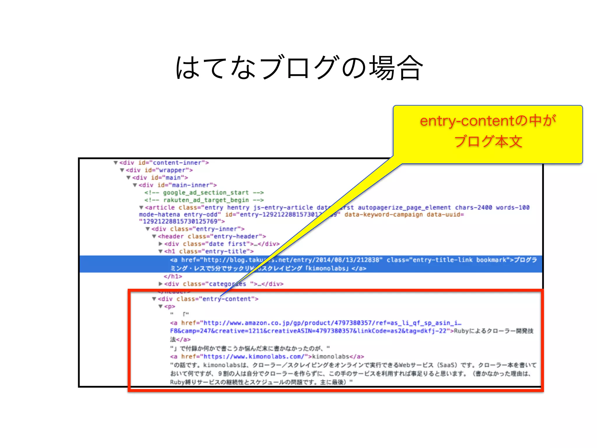 はてなブログの場合
entry-contentの中が
ブログ本文
 