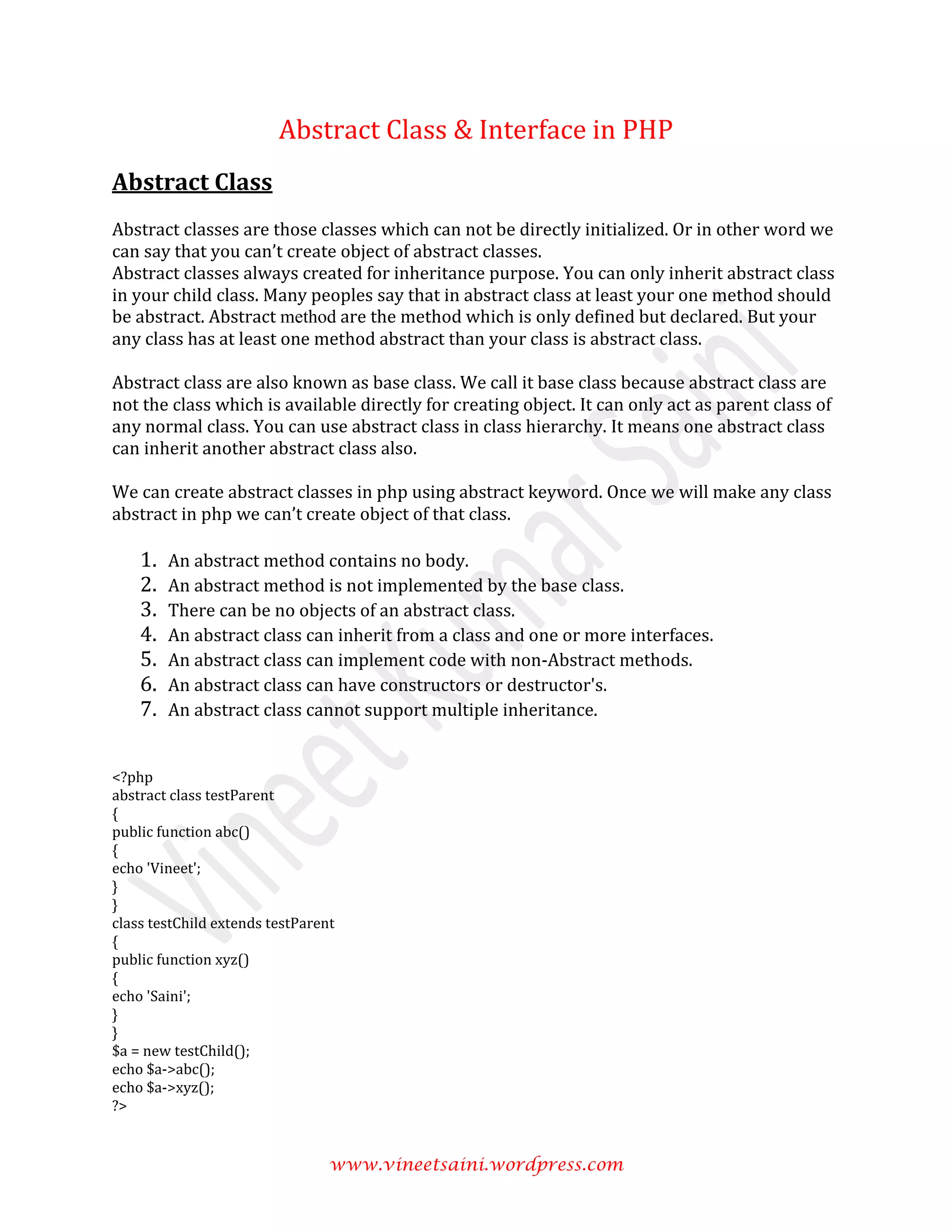 Abstract Class and Interface in PHP | PDF