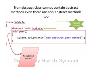 Non-abstract class cannot contain abstract
methods even there are non-abstract methods
too
Abstract
method

Non abstract
method

 