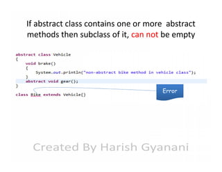 If abstract class contains one or more abstract
methods then subclass of it, can not be empty

Error

 