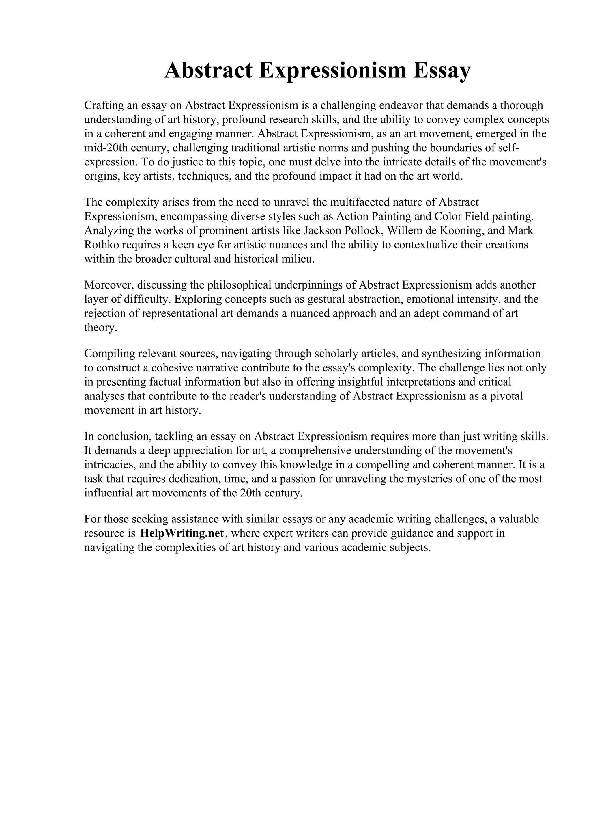 Abstract Expressionism Essay PDF