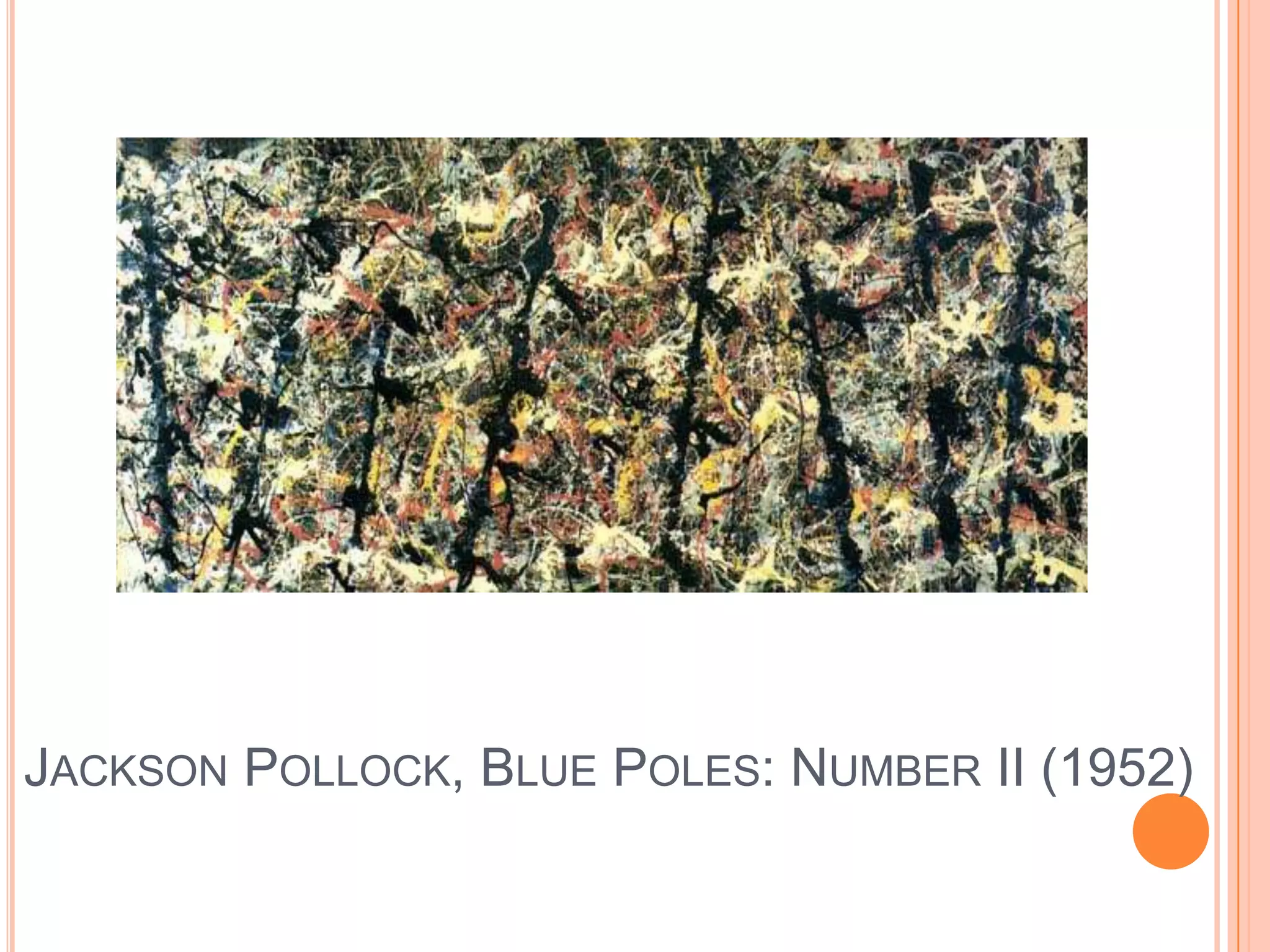No representative subject matterAction Painting TechniquesUsed large brushes & dribbled or splashed paint onto canvasUsed Large CanvasesWanted to achieve spontaneous effectVigorous, sweeping brushstrokes to show emotionWork placed emphasis on painting process itself rather than the finished pieceNo representative subject matterBelieved spontaneity could be drawn from unconscious mind (Surrealism)