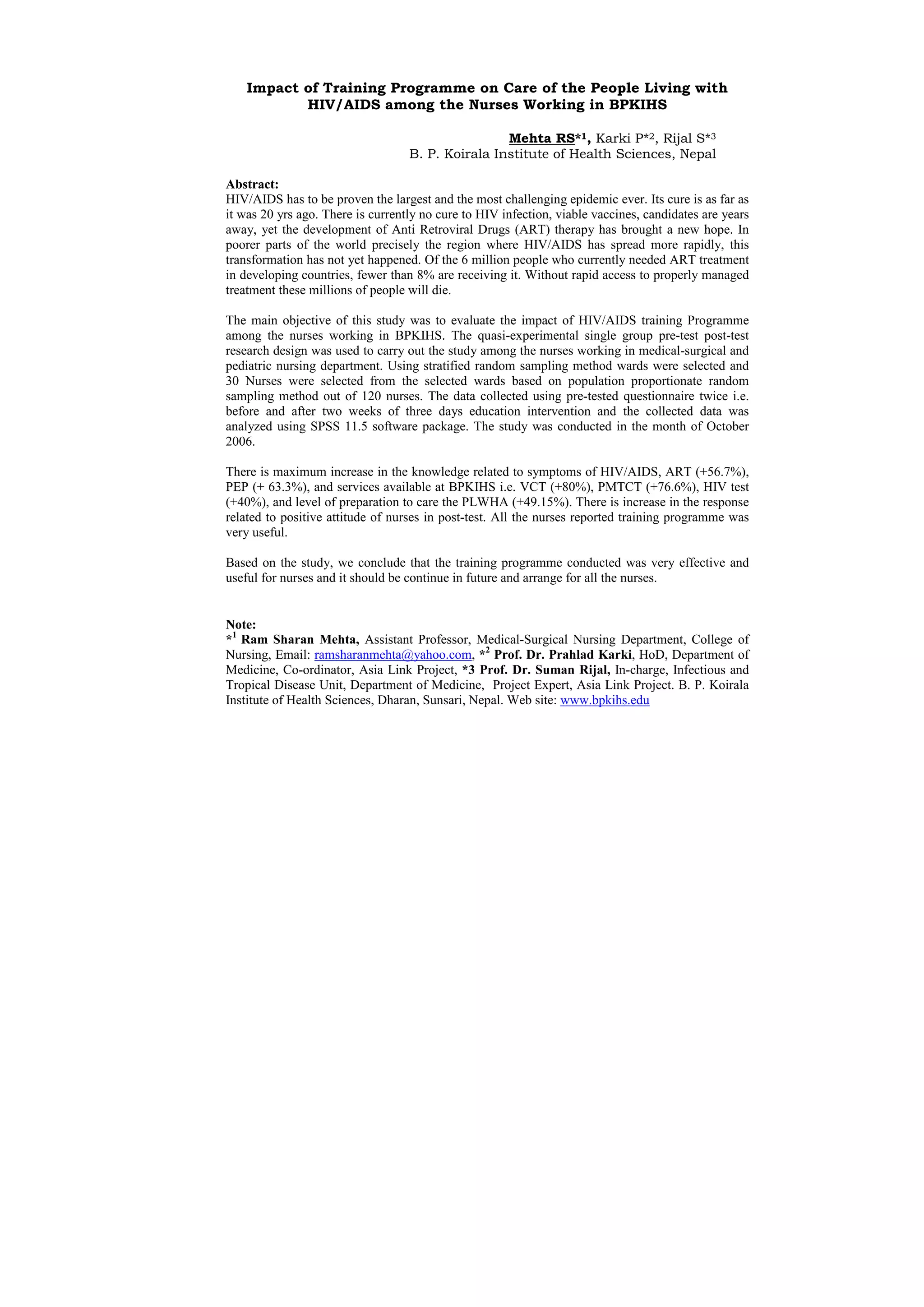 Abstract hiv aids training impact | PDF | Infectious Diseases ...