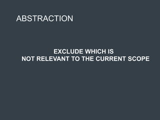 ABSTRACTION
EXCLUDE WHICH IS
NOT RELEVANT TO THE CURRENT SCOPE
 