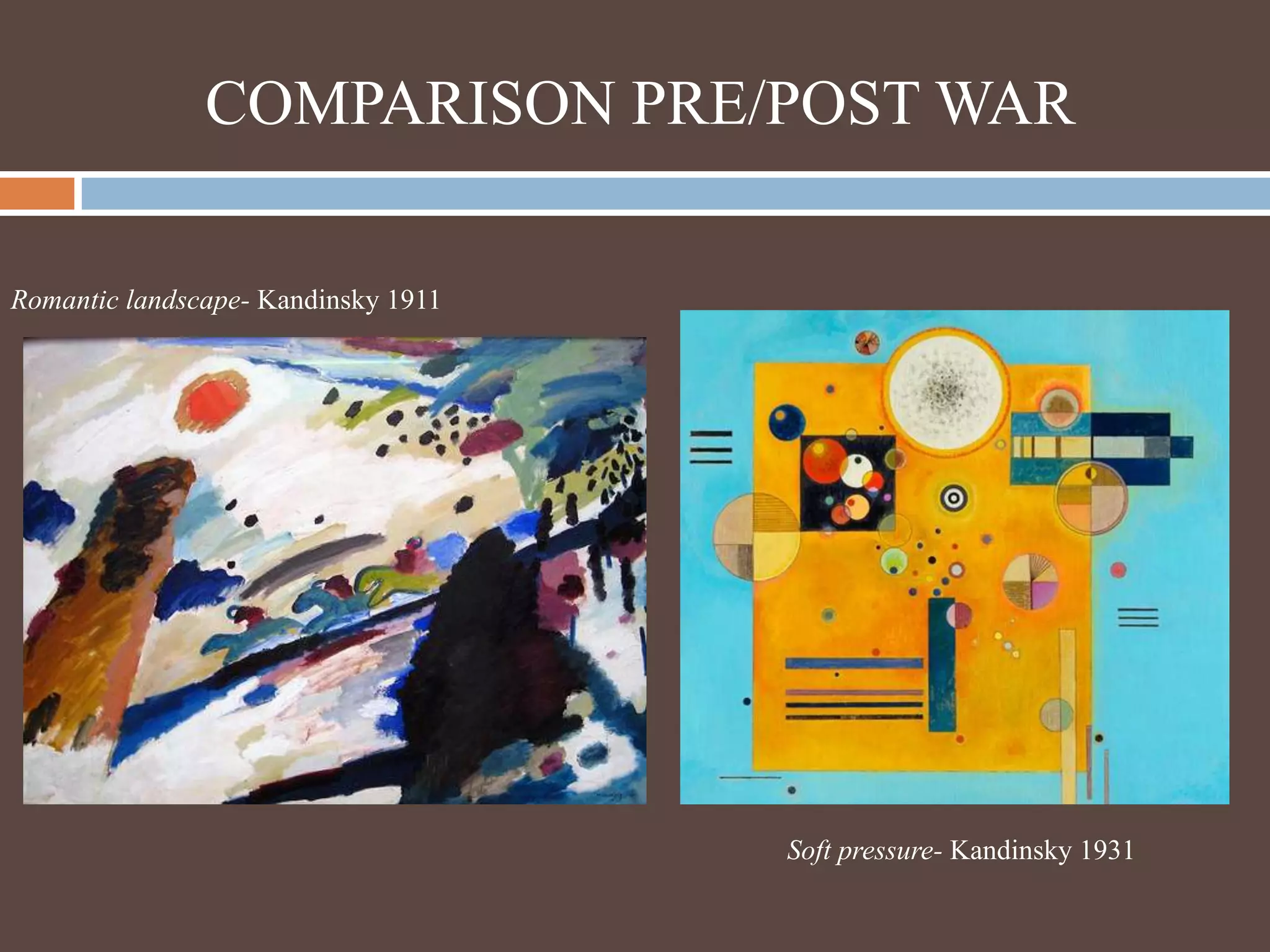 COMPARISON PRE/POST WARRomantic landscape- Kandinsky 1911Soft pressure- Kandinsky 1931