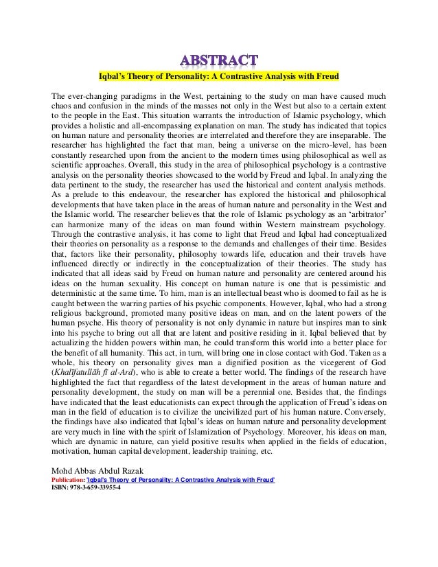 Abstract(Iqbal's theory of personality A Contrastive Analysis with Freud)