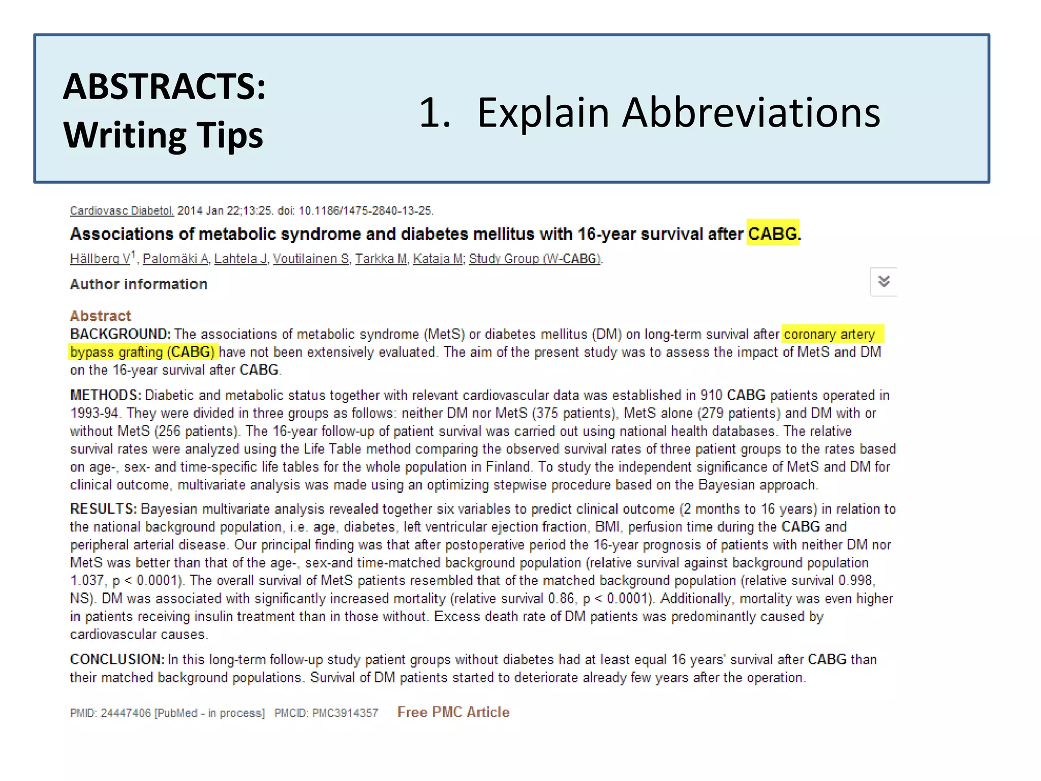 ABSTRACTS:
Writing Tips

1. Explain Abbreviations

 