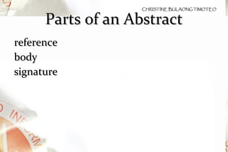 Parts of an Abstract reference body  signature 