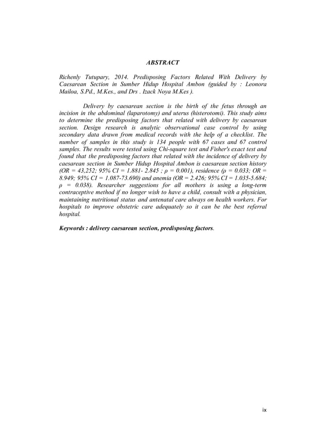 Faktorfaktor Predisposisi yang berhubungan dengan Persalinan Sectio