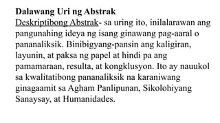 Tagalog Abstrack Example ABSTRAK - FILIPINO SA PILING LARANG PPTX | PPTX