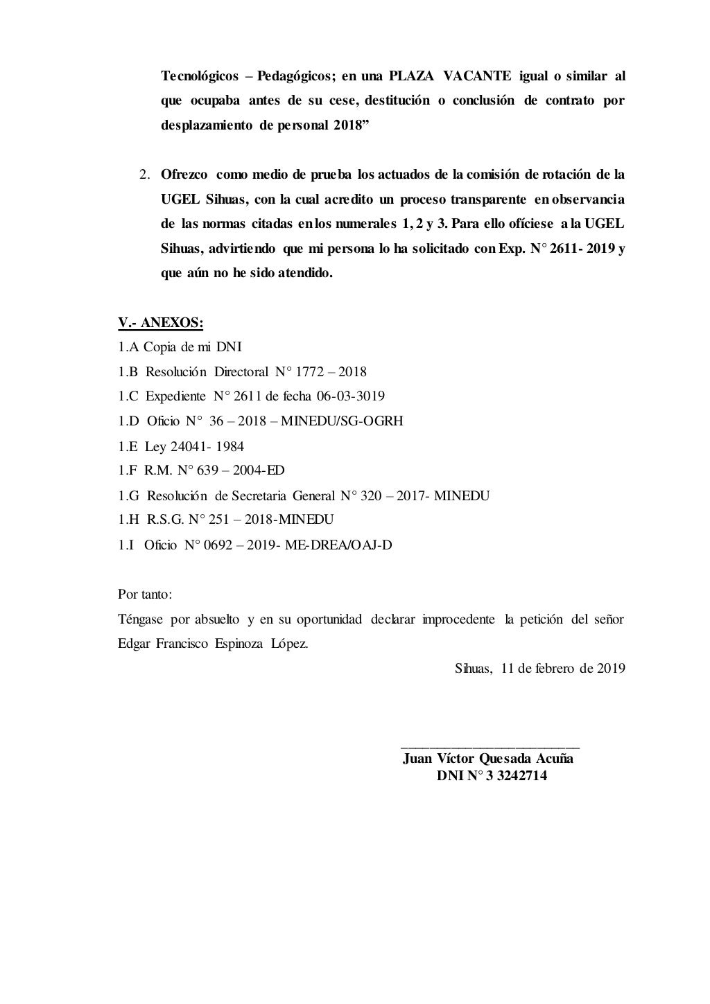 Absuelvo solicitud de nulidad de oficio de la r.d. 1772 2018
