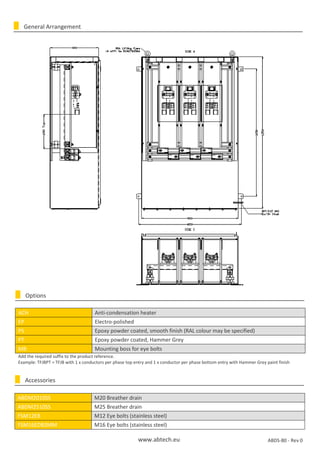 ACH Anti-condensation heater 
EP Electro-polished 
PS Epoxy powder coated, smooth finish (RAL colour may be specified) 
PT...