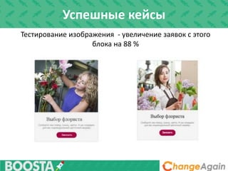 Успешные кейсы
Тестирование изображения - увеличение заявок с этого
блока на 88 %
 