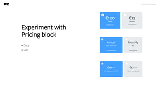WeTransfer - A/B testing
Experiment with
Pricing block
• Copy
• Size
 
