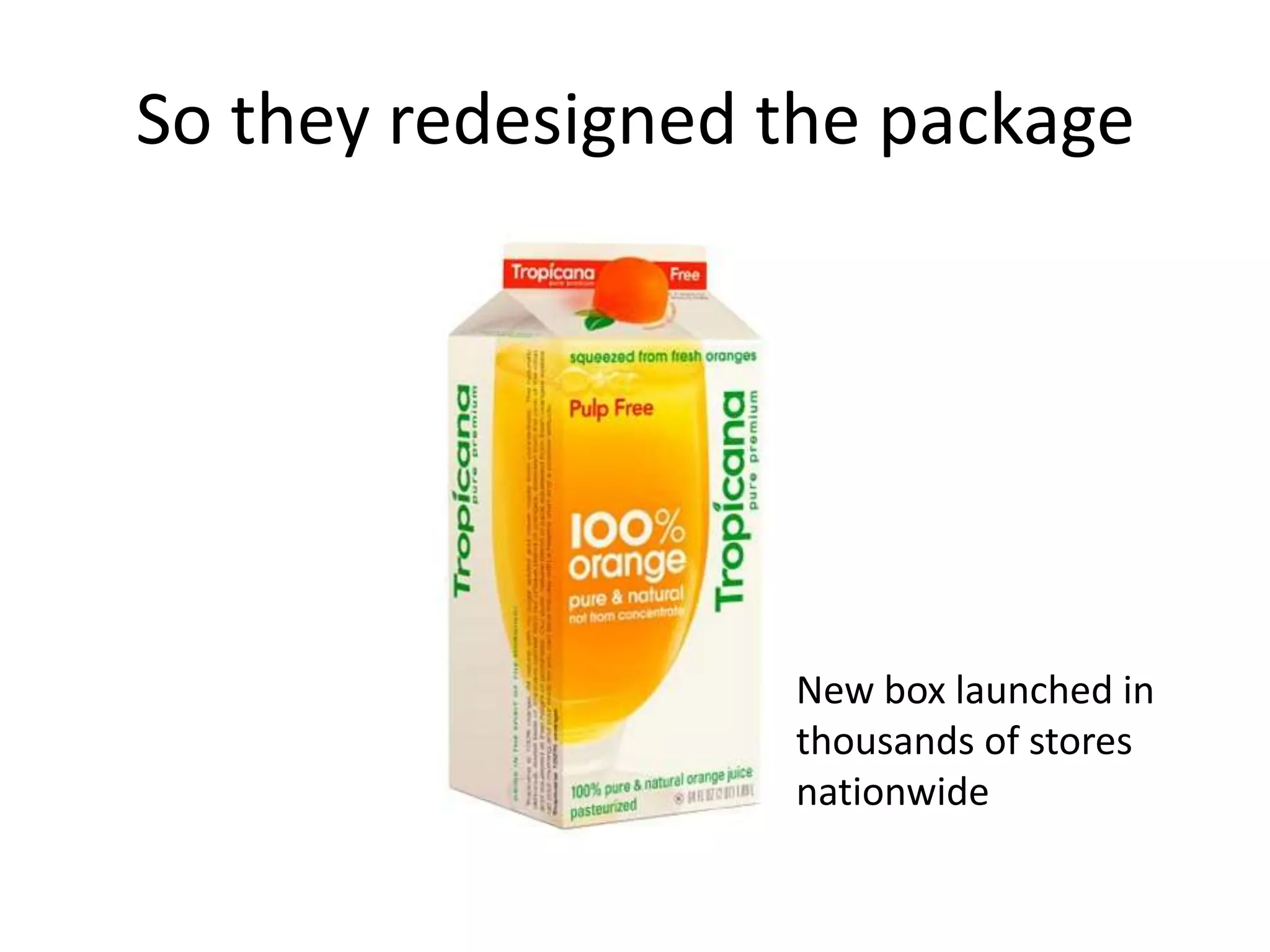 So they redesigned the package




                   New box launched in
                   thousands of stores
                   nationwide
 