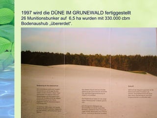 1997 wird die DÜNE IM GRUNEWALD fertiggestellt
26 Munitionsbunker auf 6,5 ha wurden mit 330.000 cbm
Bodenaushub „übererdet“.
 