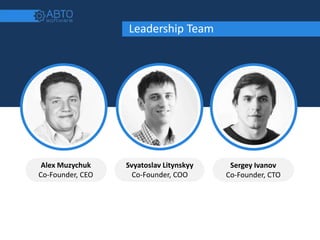 Alex Muzychuk
Co-Founder, CEO
Sergey Ivanov
Co-Founder, CTO
Svyatoslav Litynskyy
Co-Founder, COO
Leadership Team
 