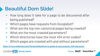 @areej_abuali
Beautiful Dom Slide!
▸ How long does it take for a page to be discovered after
being published?
▸ Which page...