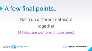 @areej_abuali
A few ﬁnal points...
91
Mash up different datasets
together
(it helps answer tons of questions)
 