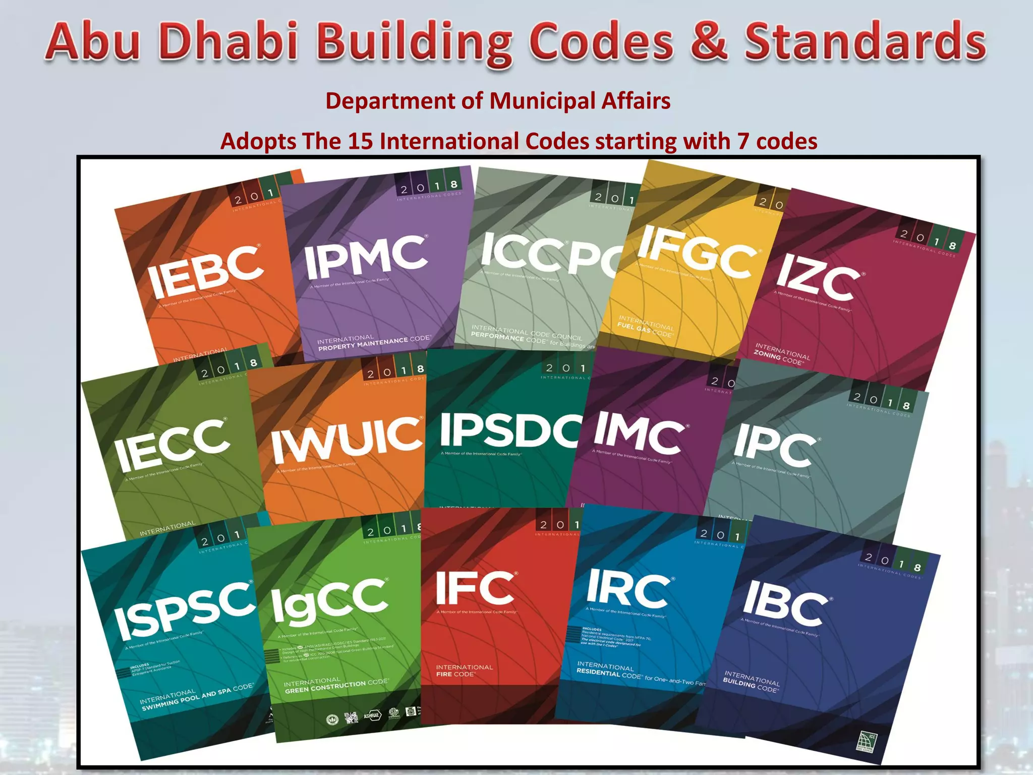 Department of Municipal Affairs
Adopts The 15 International Codes starting with 7 codes
 