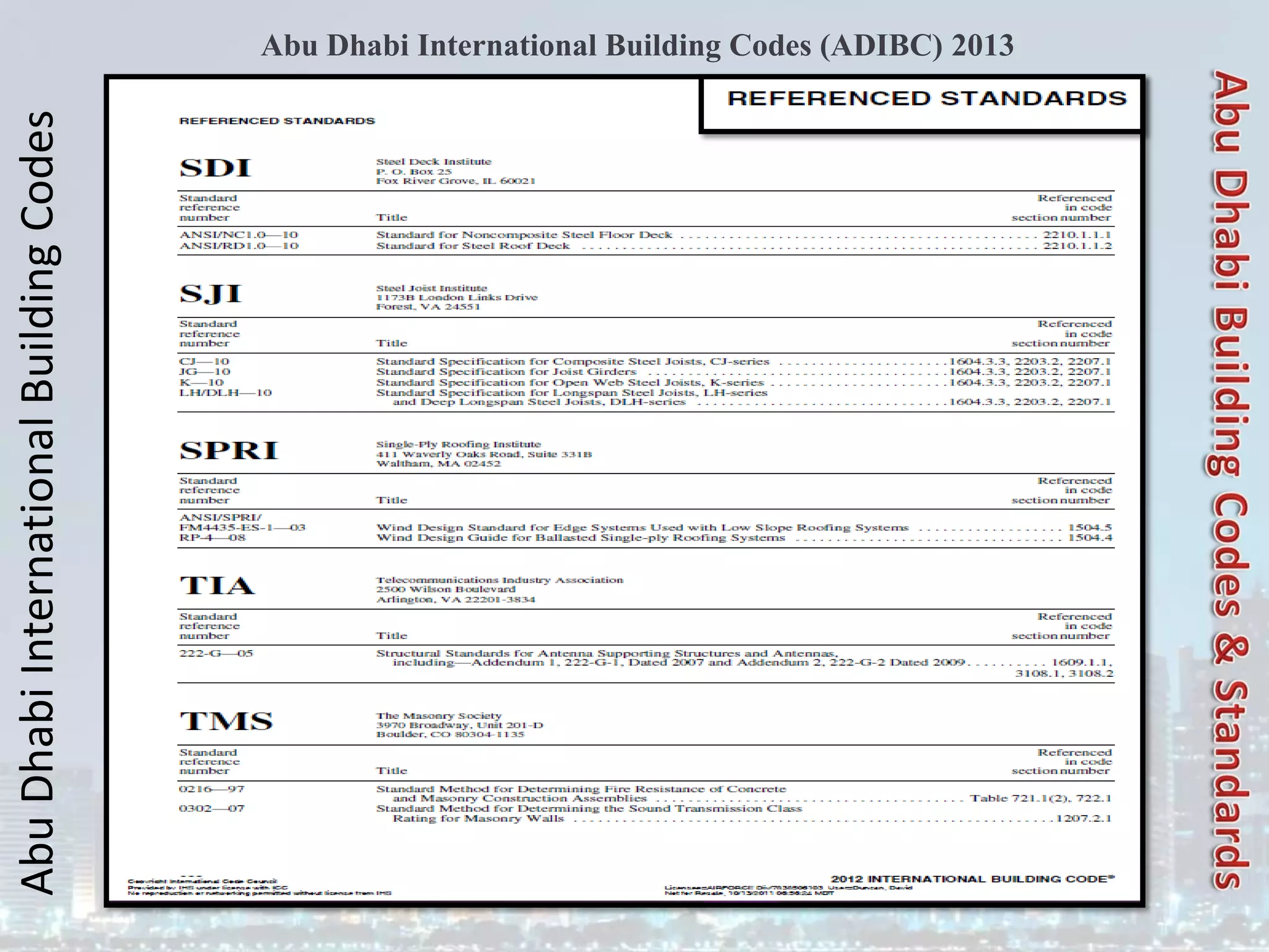 Abu
Dhabi
International
Building
Codes Abu Dhabi International Building Codes (ADIBC) 2013
 