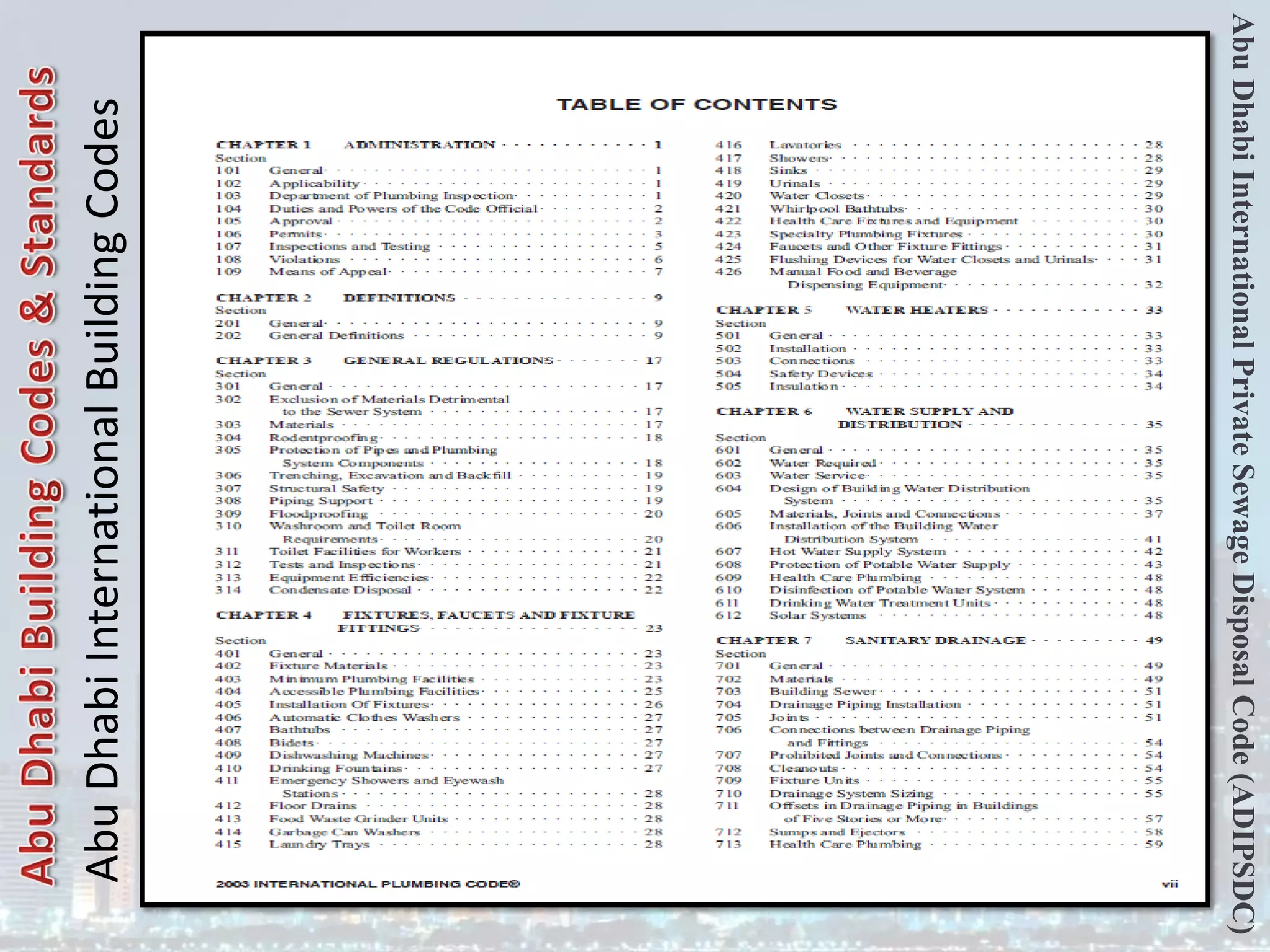 Abu
Dhabi
International
Private
Sewage
Disposal
Code
(ADIPSDC)
Abu
Dhabi
International
Building
Codes
 