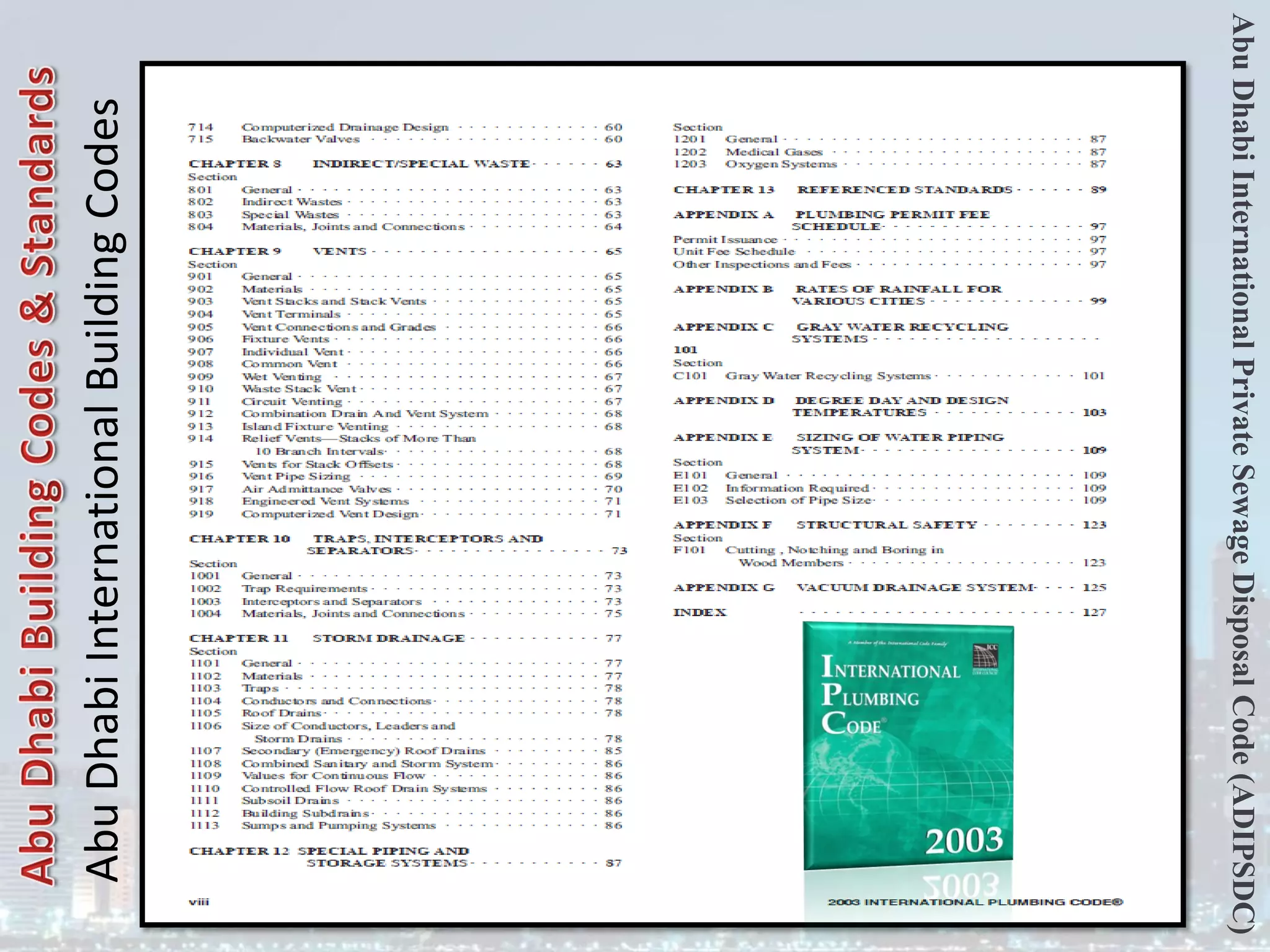 Abu
Dhabi
International
Private
Sewage
Disposal
Code
(ADIPSDC)
Abu
Dhabi
International
Building
Codes
 