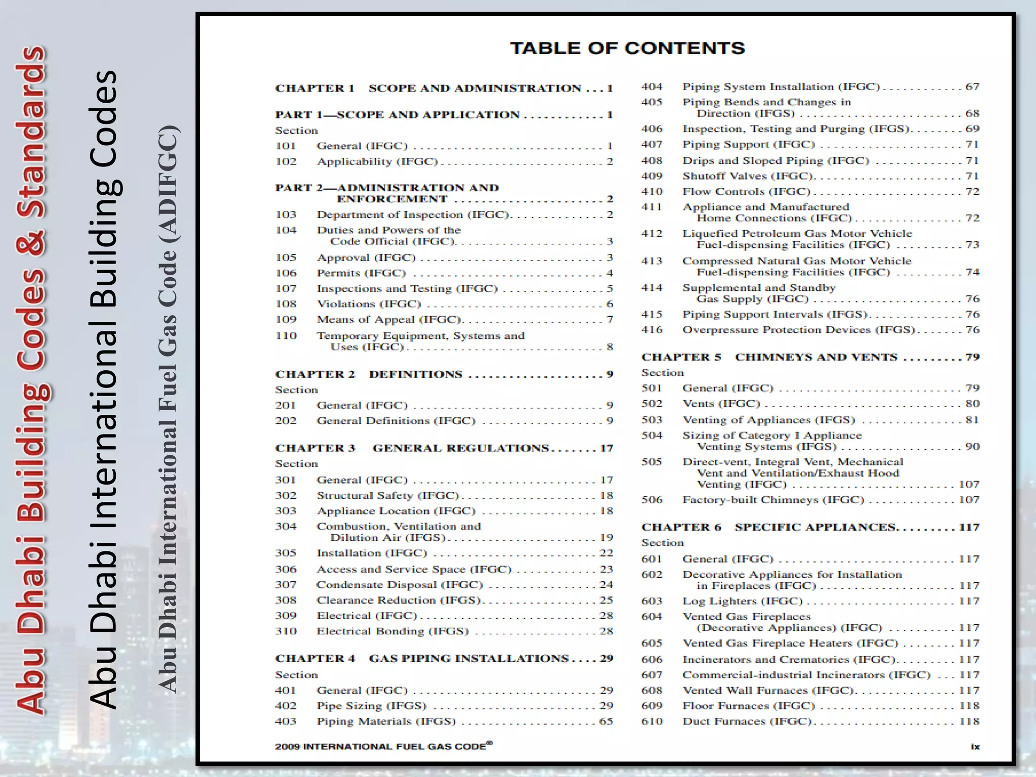 Abu
Dhabi
International
Building
Codes
Abu
Dhabi
International
Fuel
Gas
Code
(ADIFGC)
 