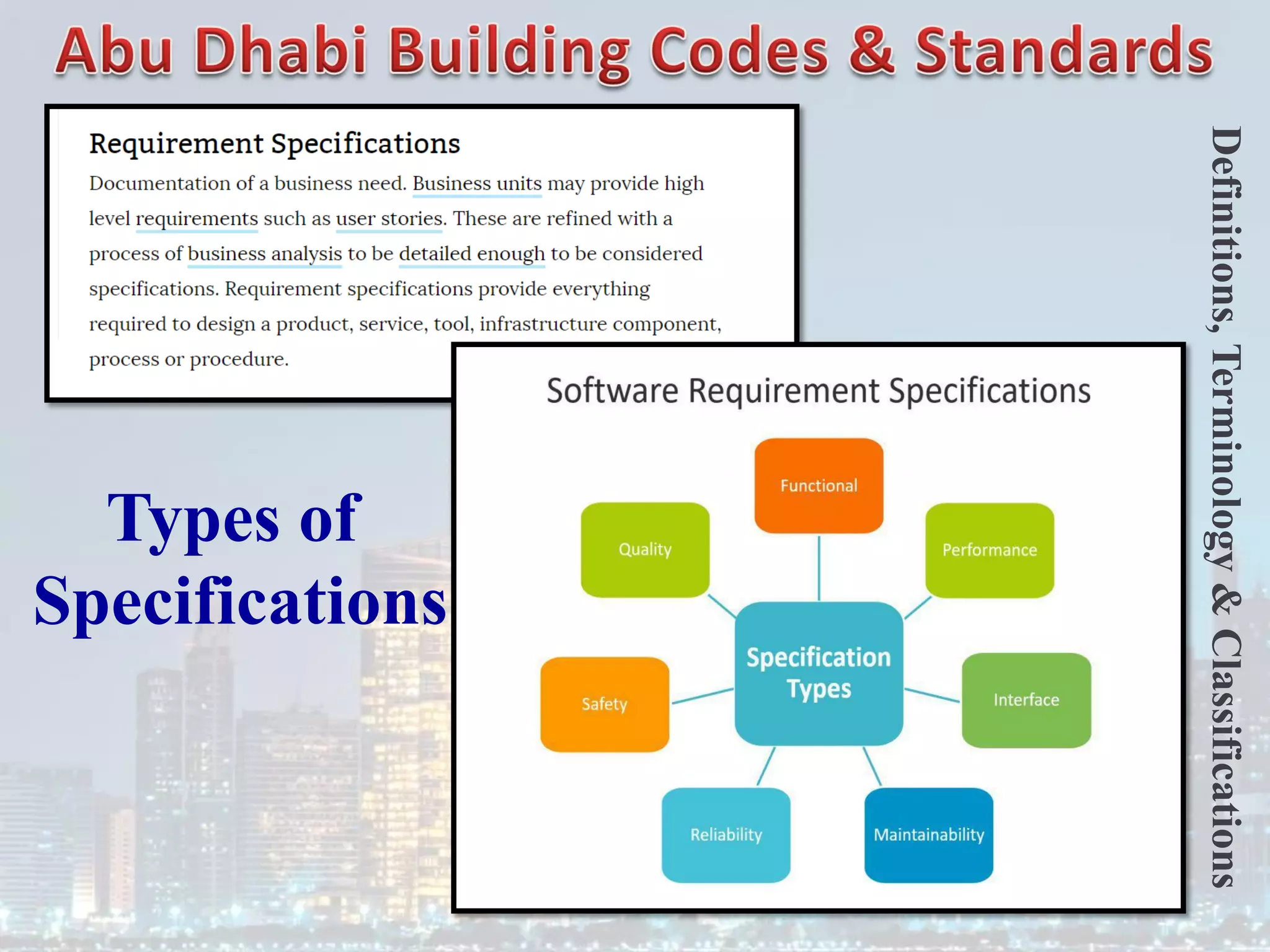 Types of
Specifications
Definitions,
Terminology
&
Classifications
 